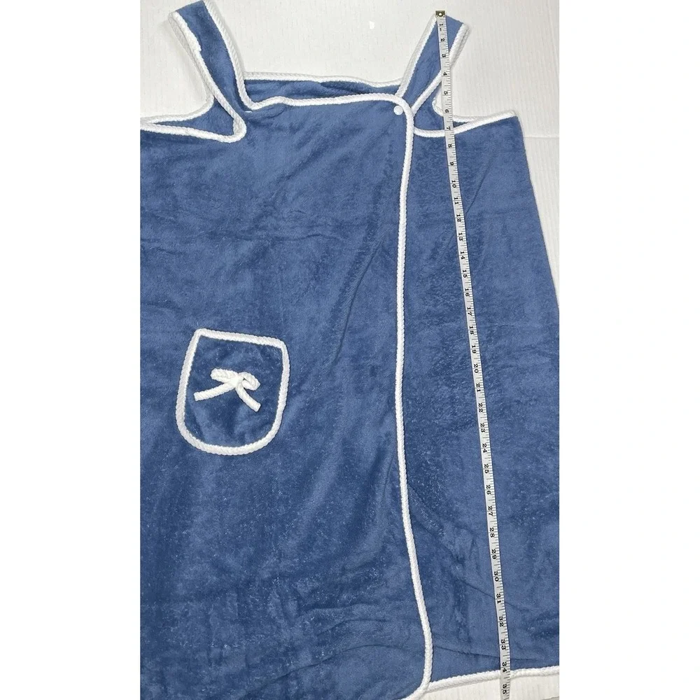 Womens Spa Wrap Soft Terry Cover Up Blue White Trim Pocket One Size (M/L) EUC